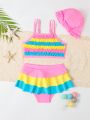 Infant Girls' Two-Piece Swimsuit With Cute Dopamine Color Scheme