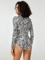 BLENX CODE High Neck Long Sleeve Print Bodysuit