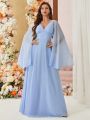 SHEIN Belle V-Neck Asymmetric Sleeve & Hem Chiffon Bridesmaid Dress