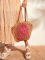 SHEIN VCAY Plain Hollow Out Tote Bag