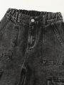 Tween Girls' Street Cool Cropped Frayed Denim Jeans With Multiple Pockets & Wide Leg