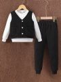 3pcs/set Toddler Boys' Solid Color Vest, Hoodie And Pants Outfits