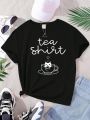 Cat And Teacup Print Short Sleeve Tee