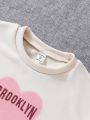 SHEIN Kids Nujoom Heart Print Contrast Panel Crop Tank Sweatshirt
