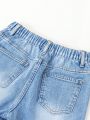 Tween Boys' Basic Casual Light Blue Distressed Frayed Denim Shorts With Washing Effects