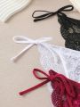 3pcs/set Women's Side Tie Flower & Lace Design Triangle Panties