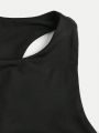 SHEIN Big Girls' Knitted Solid Color Criss-cross Hem Sports Vest