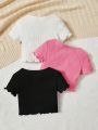 SHEIN Kids EVRYDAY Young Girls' Casual Comfortable Solid Color T-Shirt