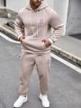 Extended Sizes Men's Simple Solid Color Hoodie And Sweatpants Set