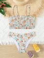 Teenage Girls' Floral Printed Halter Swimsuit Set