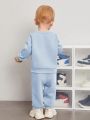 SHEIN Infant Boys' 3d Embossed Sweatshirt And Long Pants Sports Set