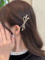 1pc Women's Alloy Silver Bowknot Design Elegant Hair Clip With Side Bangs Decor, Suitable For Daily Use
