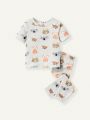 Cozy Cub Baby Girl Snug Fit Pajama Set With Cute Rabbit, Fox, And Koala Print Short Sleeve Round Neck Top & Footed Pants