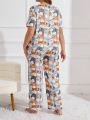 Plus Size Women'S Cartoon Print Short Sleeve Pajama Set