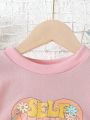 SHEIN Kids EVRYDAY Little Girls' Love Heart & Letter Print Round Neck Long Sleeve Pullover Sweatshirt, Autumn