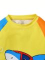 SHEIN Young Boy's Tight & Casual Spliced Colorblock Round Neck Two-Piece Swimwear