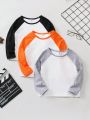 SHEIN Kids EVRYDAY Young Boy Round Neck Color Block Comfortable Drop Shoulder Long Sleeve 3pcs Basic T-Shirt For Fall