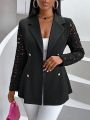 SHEIN SXY Women's Lace Patchwork Long Sleeve Blazer Jacket