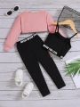 SHEIN Young Girl 3pcs/Set Integrated Casual Crop Top, Vest And Pants
