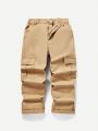 Boys' Basic Loose Fit Straight Leg Cargo Khaki Jeans