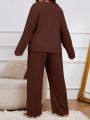 Plus Size Solid Color Ribbed Knit Pajama Set