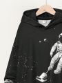 SHEIN Boys' Casual Astronaut Print Hoodie And Pants Set