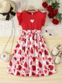 Big Girl's Love Printed Patchwork Dress Spring And Summer