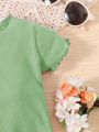 SHEIN Baby Girl Elegant Comfortable Short Sleeve T-Shirt With Frill Hem
