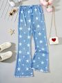 Teen Girls' Casual Comfortable Sports Pants With Faux Denim And Star Print