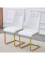 Modern dining chairs, dining room chairs, and golden leg cushioned chairs made of artificial leather, suitable for kitchens, living rooms, bedrooms, and offices. Set of 4 pieces (white+PU leather)