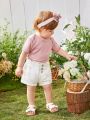 Baby Girl White Cute Flower Applique High-Waisted Denim Shorts