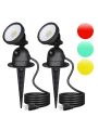 EDISHINE Halloween Spotlight Outdoor with 3 Lenses (Red Yellow Green), Dusk to Dawn Light Sensor Spot Lights Outdoor, 120V 12W LED Landscape spotlights with 3 FT Extension Cord, UL Listed, 2 Pack