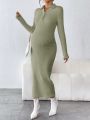 SHEIN Maternity Ribbed Knit Polo Neck Bodycon Dress
