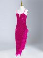 Tween Girls' Asymmetrical Sparkly Sequin Strap Cocktail Dress With Furry Hem
