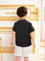 SHEIN Kids Nujoom Young Boy's Cute Solid Color Turn-Down Collar Short Sleeve Shirt