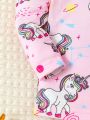 Baby Girls' Pink Unicorn Printed Long Sleeve T-Shirt And Pants Set, Tight-Fitting Pajamas