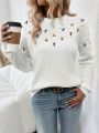 SHEIN LUNE Women's Casual Floral Embroidery Loose Knit Sweater With Drop Shoulder