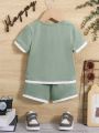 SHEIN Baby Boy Color-Block Decoration Short Sleeve T-Shirt And Shorts Casual Set