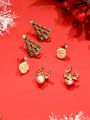 3pairs/set Fashion Zinc Alloy Rhinestone Snowflake Deer Santa Claus Christmas Tree Stud Earrings Set Ladies Christmas Holiday Gifts