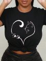 Women'S Plus Size Cat Print T-Shirt
