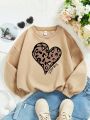 Tween Girl Heart & Letter Graphic Drop Shoulder Thermal Lined Sweatshirt
