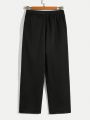 SHEIN Boys' Letter Print Straight Wide Leg Knit Pants For Casual Wear