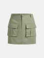 SHEIN Teen Girl Solid Color Utility Sporty Casual Skirt