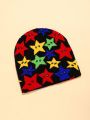 1pc Knitted Beanie Hat With Star Pattern And No Brim