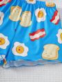 SHEIN Tween Girls' Knit Cartoon Egg Print Cami Top & Shorts Pajama Set