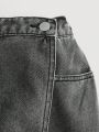 SHEIN Teen Girl's Casual Mid Waist Denim Skirt Pants
