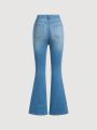 SHEIN Teen Girls' Casual High Waist Slim Fit Distressed Flared Jeans