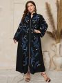 SHEIN Najma Plus Size Color Blocking Edged Dress With Plant Embroidery
