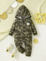 Baby Boy Camo Print Letter Patched Hooded Jumpsuit