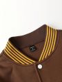 Manfinity Hypemode Men Slogan & Astronaut Print Colorblock Drop Shoulder Varsity Jacket